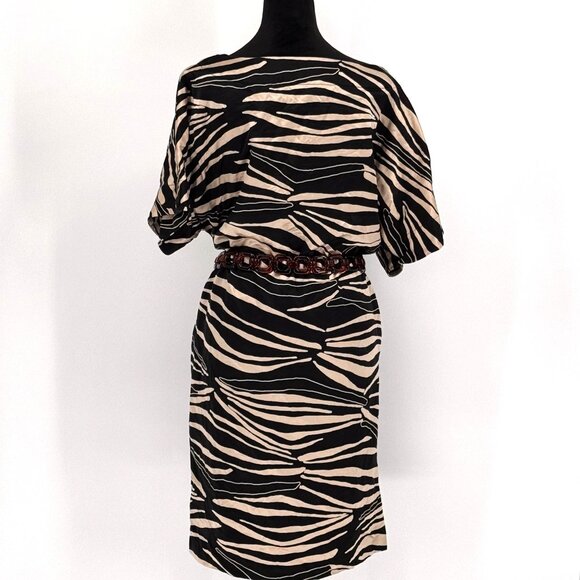 Anne Klein Silk Dress Womens 12 Zebra Belt Oversized Slouchy Animal Print Raglan - Picture 7 of 7
